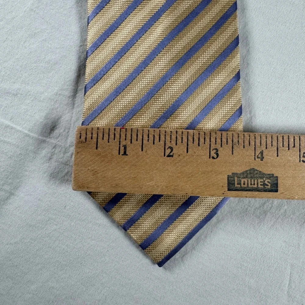 Henry‎ Jacobson Gold Blue Striped 100% Silk Necktie